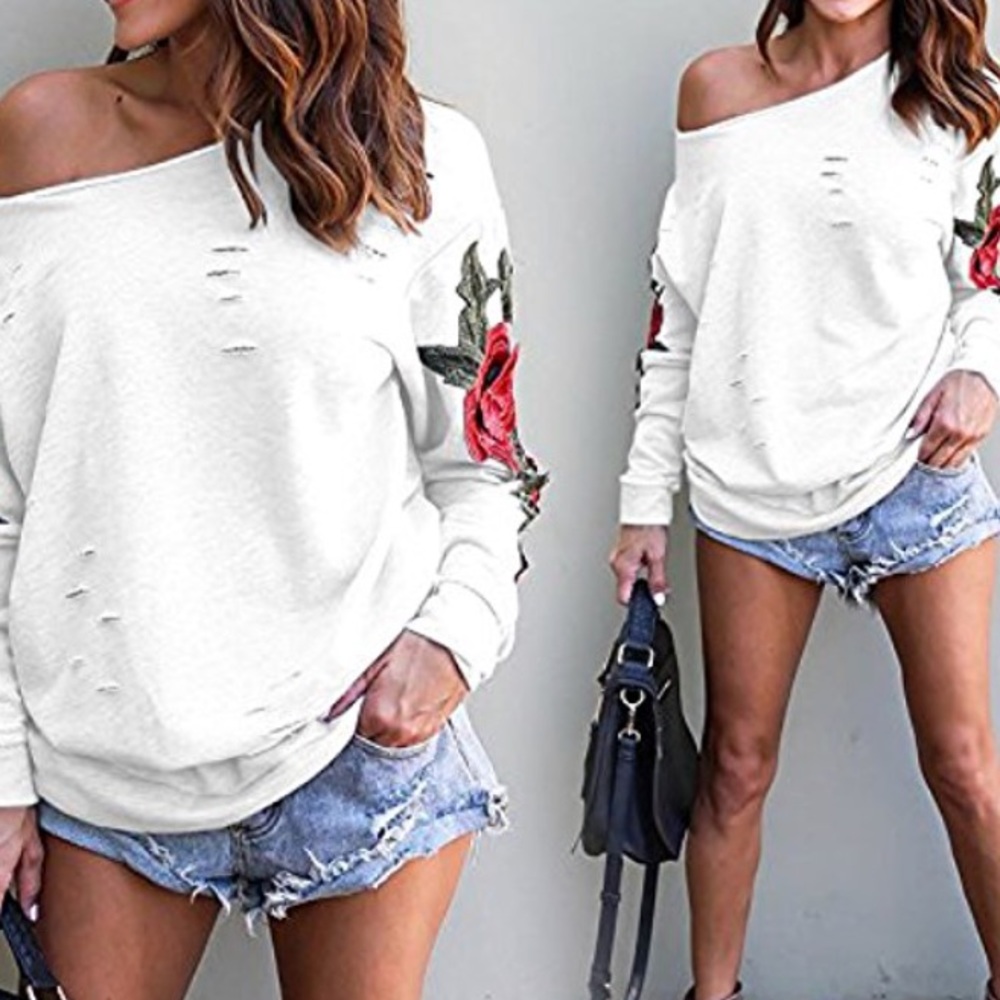 women off shoulder long sleeve sweatshirt - Picture 4 of 8